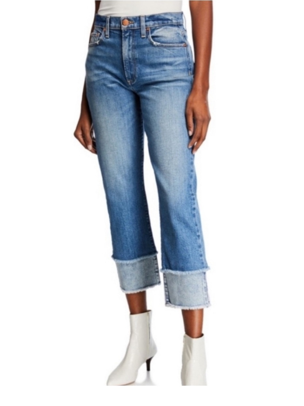 ALICE + OLIVIA AO. LA High Rise Frayed Double Cuff Crop Jeans Size 27